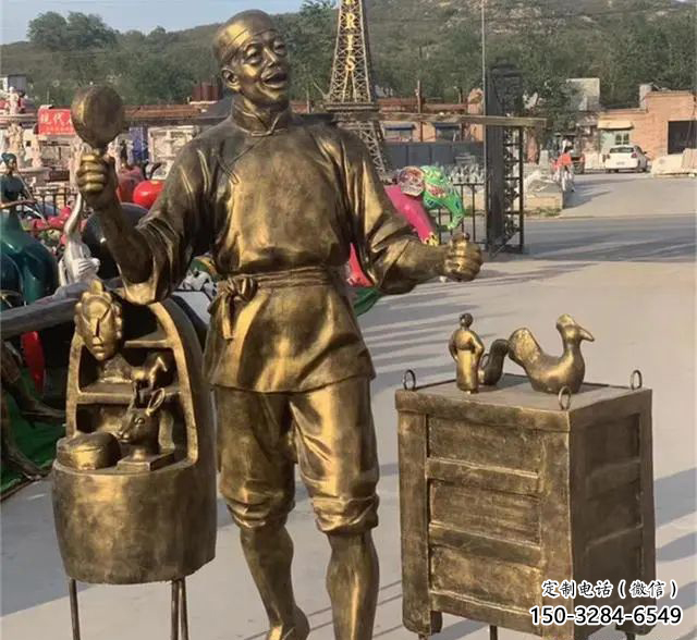 商販雕塑廠家，仿銅民俗人物雕塑，街頭叫賣人物擺件