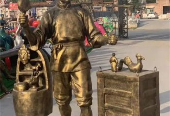 商販雕塑廠家，仿銅民俗人物雕塑，街頭叫賣人物擺件