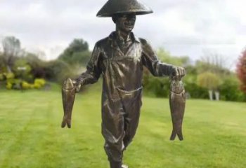 漁夫雕塑廠家，仿真農村人物雕塑，民俗仿銅人物小品