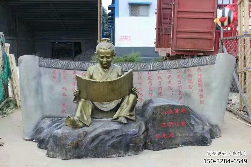 書童雕塑廠家，校園仿古人物，古銅色玻璃鋼人物擺件