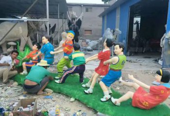 拔蘿卜雕塑廠家，兒童玩耍雕塑，玻璃鋼童趣人物小品