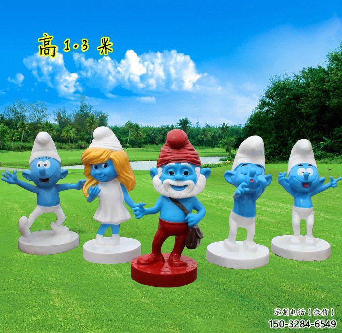 藍精靈雕塑廠家,動漫影視劇小品,彩繪玻璃鋼雕塑制作