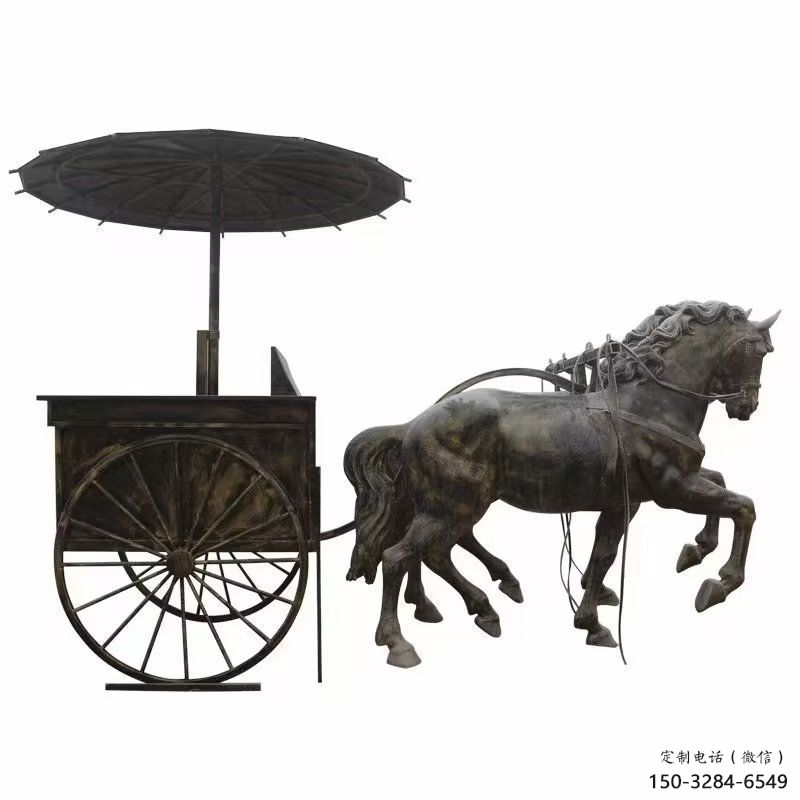 仿銅馬車雕塑廠家，公園園林雕塑，玻璃鋼馬車雕塑制作