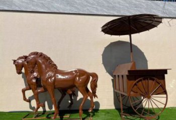 馬拉車雕塑廠家，仿銅歐式雕塑擺件，步行街雕塑小品