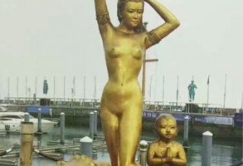 美人魚雕塑廠家，西方女人小品，仿銅卡通主題擺件