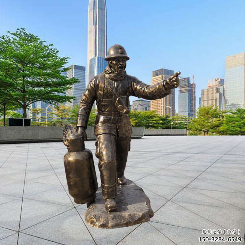 消防員雕塑廠家，紀念廣場人物標識，玻璃鋼消防員雕塑