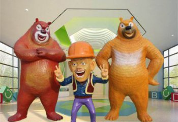 熊出沒雕塑廠家，動漫人物序偶，卡通玻璃鋼人物雕塑