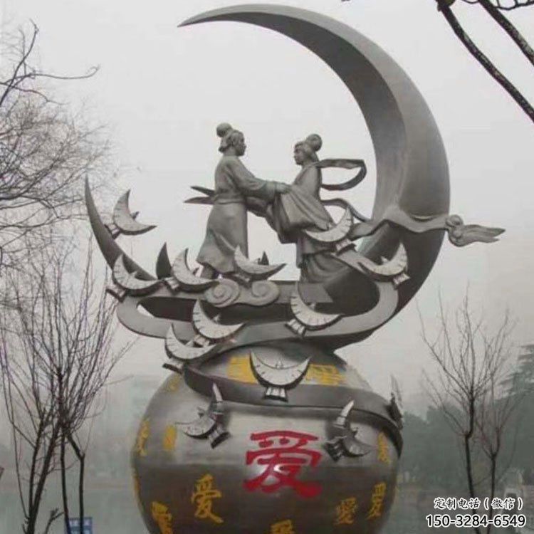 鵲橋會雕塑廠家，愛情人物小品雕塑，古代鵲橋會雕塑制作