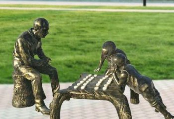 下棋雕塑廠家，公園童趣雕塑小品，仿銅下棋雕塑人物