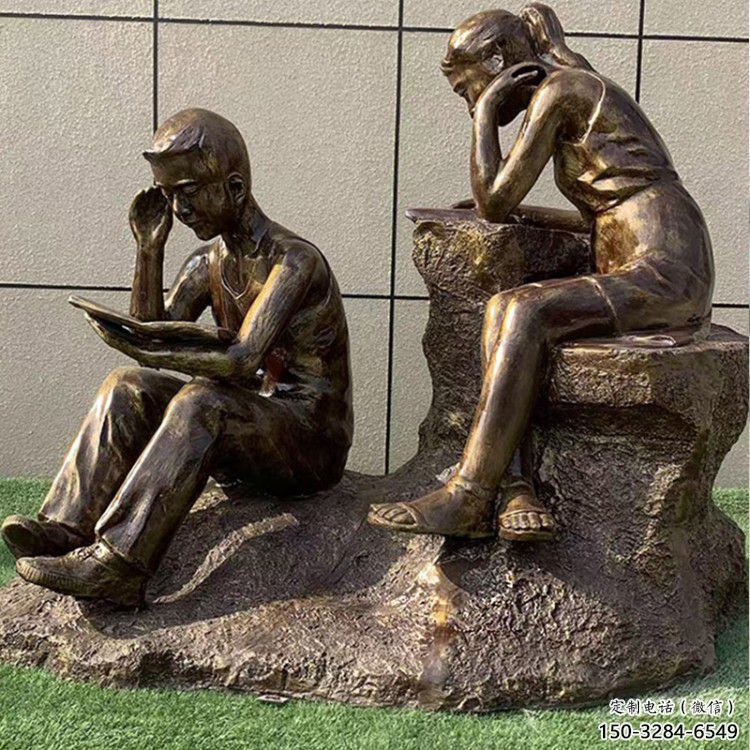 讀書娃雕塑廠家,校園人物雕塑小品,玻璃鋼讀書娃雕塑
