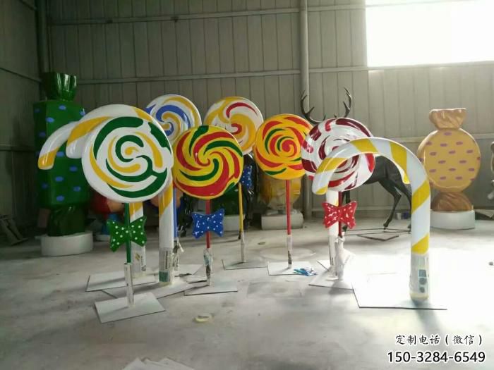 棒棒糖雕塑廠家，彩繪景觀小品，玻璃鋼仿真棒棒糖雕塑擺件