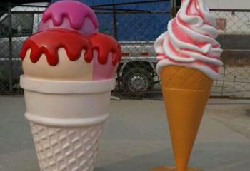 冰激凌雕塑廠家，冷飲店門口擺件，仿真彩繪玻璃鋼冰激凌雕塑