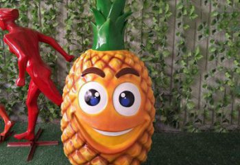 卡通菠蘿雕塑廠家，創意水果小品，卡通玻璃鋼菠蘿雕塑擺件