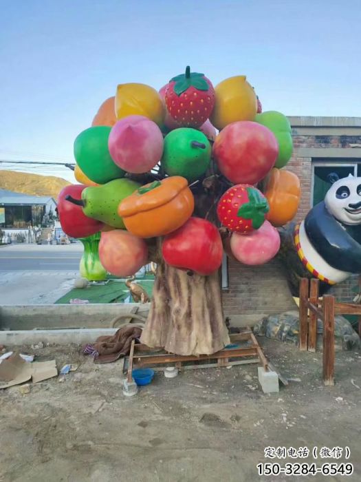 水果樹雕塑廠家，景觀植物擺件，廣場玻璃鋼水果樹雕塑