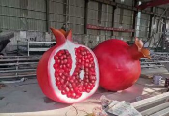石榴雕塑廠家，仿真水果雕塑，玻璃鋼彩繪石榴雕塑