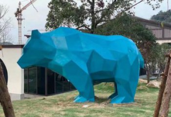 北極熊雕塑廠家，幾何抽象動物擺件，玻璃鋼彩繪北極熊雕塑