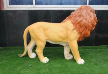 獅子雕塑廠家，園林仿真動物小品，彩繪玻璃鋼獅子雕塑廠
