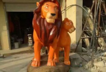 雄獅雕塑廠家，彩繪動物小品，廣場玻璃鋼仿真雄獅雕塑