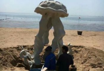 水母雕塑廠家，仿真海洋生物擺件，玻璃鋼彩繪水母雕塑廠