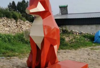 狐貍雕塑廠家，幾何動物雕塑，公園狐貍雕塑制作