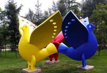 鴿子雕塑廠家，仿真飛鳥擺件，公園彩繪鴿子雕塑小品