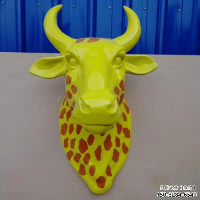 牛角雕塑廠家，壁掛動物頭像，仿真牛角雕塑制作