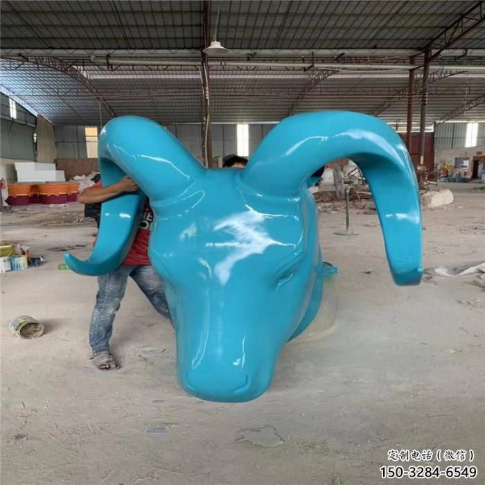 牛頭雕塑廠家，抽象動物擺件，玻璃鋼牛頭雕塑制作商