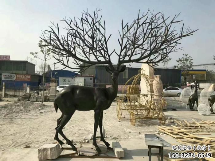 麋鹿雕塑廠家，仿古動物擺件，仿銅色玻璃鋼麋鹿雕塑廠