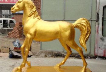 金馬雕塑廠家，仿真動物小品，玻璃鋼金馬擺件雕塑廠