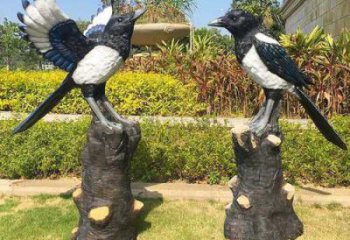 喜鵲雕塑廠家，仿真鳥動物擺件，彩繪玻璃鋼喜鵲雕塑廠