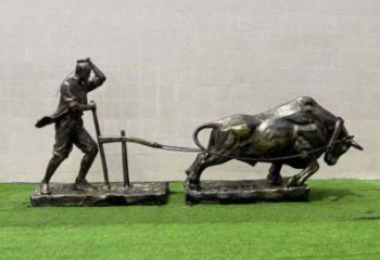 仿古農耕牛雕塑廠家 庭院彩繪雕塑 田間小品