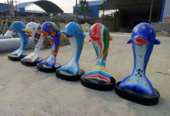 仿古海豚雕塑廠家 庭院彩繪雕塑 田間小品