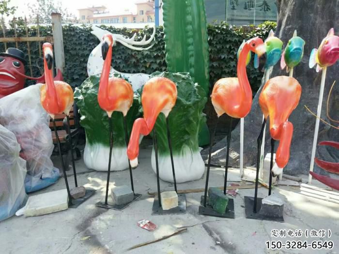 公園火烈鳥雕塑 酒店門口雕塑 彩繪擺件