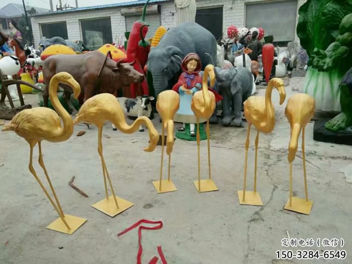 酒店火烈鳥雕塑 庭院仿真雕塑 彩繪小品