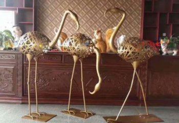大型火烈鳥雕塑 商業(yè)街廣場雕塑 古銅色擺件