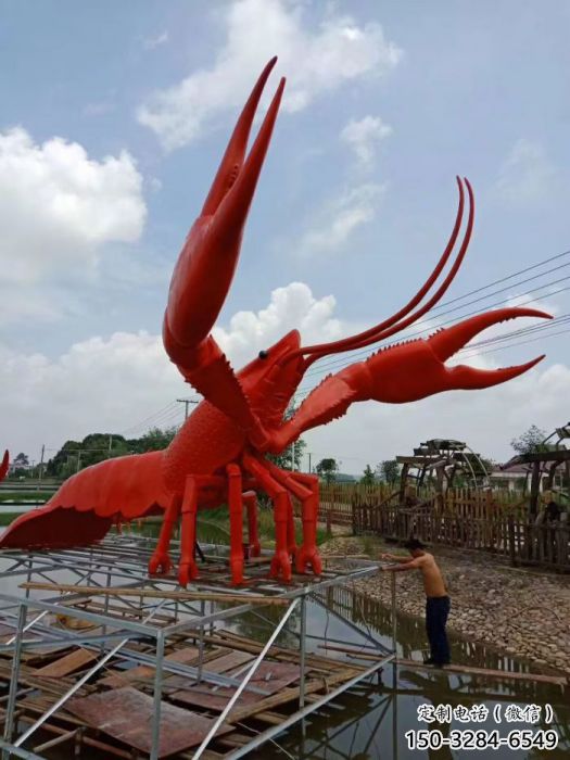 幾何龍蝦雕塑 庭院仿真雕塑 彩繪擺件