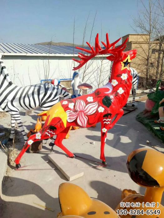 彩繪小鹿雕塑 仿真雕塑 步行街擺件