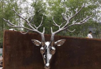 鏡面鹿頭雕塑 商業街廣場雕塑 動物擺件