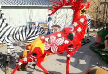 彩繪小鹿雕塑 仿真雕塑 步行街擺件