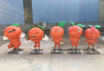 抽象橙子雕塑 店門口彩繪雕塑 步行街擺件