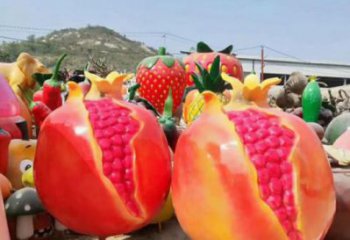 幾何石榴雕塑 庭院仿真雕塑 彩繪擺件