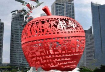 彩繪蘋果雕塑 仿真雕塑 步行街擺件