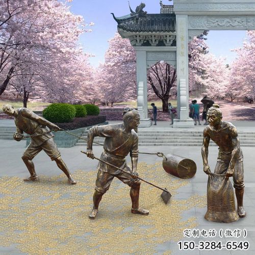 田間農夫雕塑 農耕民俗雕塑 園林擺件