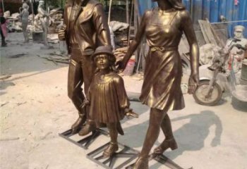 仿古三口之家雕塑 庭院和睦雕塑 田間小品