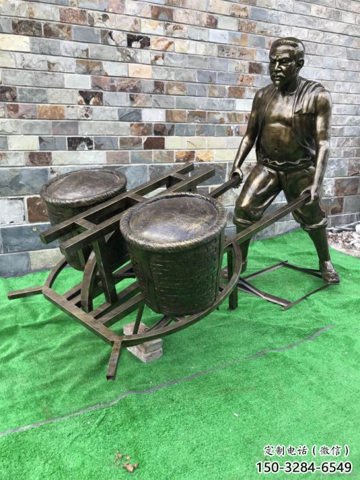 仿古推車雕塑 庭院彩繪雕塑 田間小品