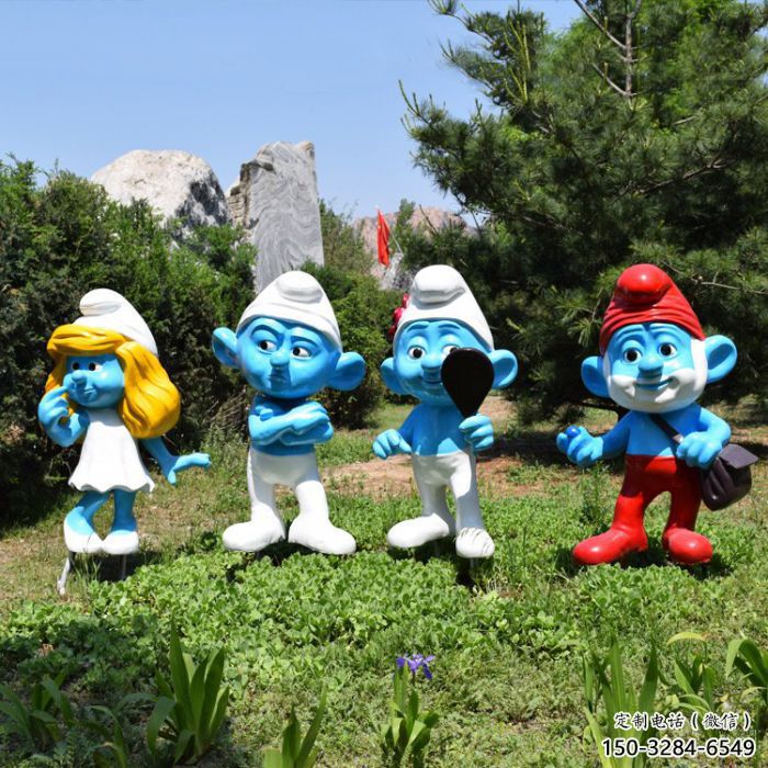 廣場藍精靈雕塑 抽象景觀卡通雕塑 烤漆動漫雕塑