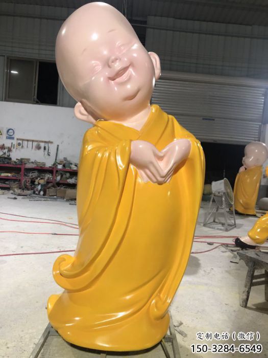 烤漆小和尚雕塑實景圖 鑄銅兒童雕塑 室內肖像雕塑