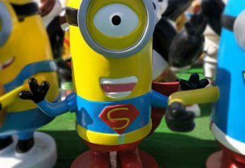 商業(yè)街小黃人雕塑實(shí)景圖 烤漆卡通雕塑 彩繪動漫雕塑