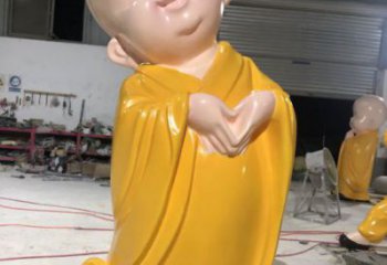 烤漆小和尚雕塑實景圖 鑄銅兒童雕塑 室內肖像雕塑