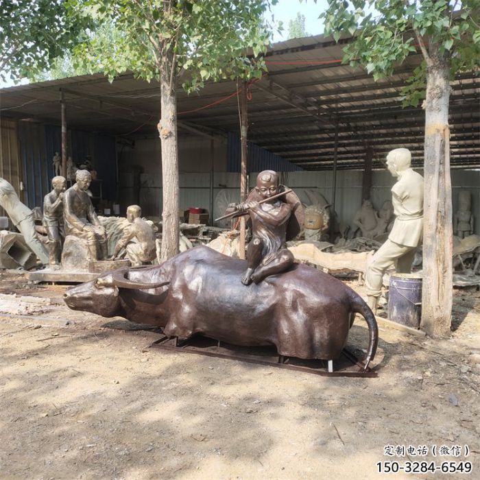 大型牧童雕塑 步行街玻璃鋼雕塑 彩繪民俗雕塑